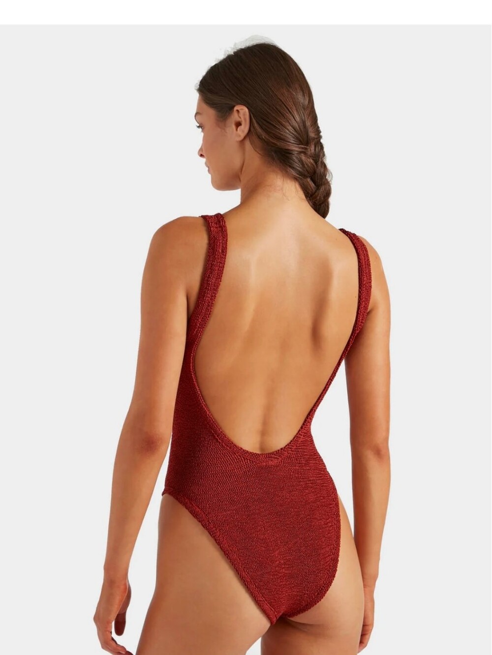 Hunza G Square Neck Swim Suit In Metallic Chesnut - Picture 3 of 8